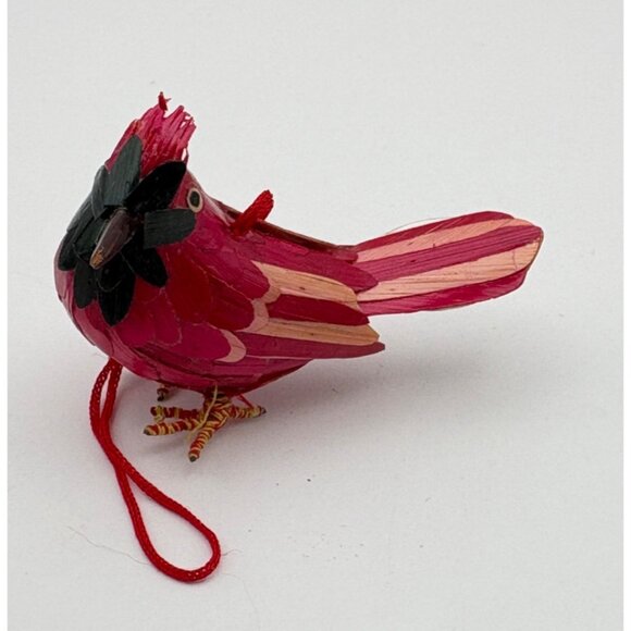 Vintage Wheat Straw Bird Christmas Tree Ornament Red Cardinal Miniature Nature - Picture 7 of 7